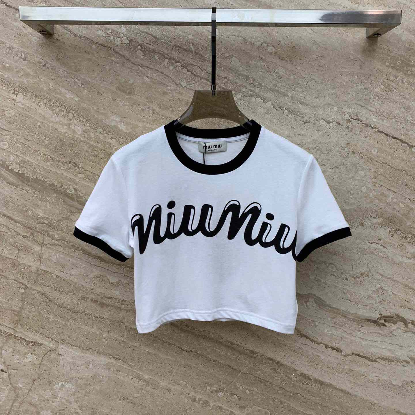 Miu Miu Logo-Printed Cropped T-Shirt - EUR FASHION