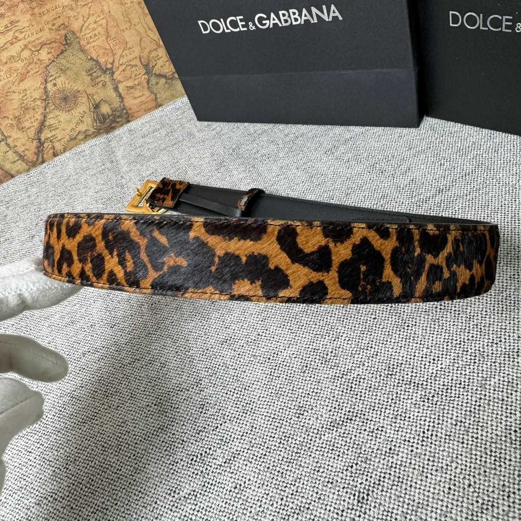 Dolce & Gabbana KiM Dolce & Gabbana Leopard-print Glossy Calfskin Belt With DG Logo - EUR FASHION