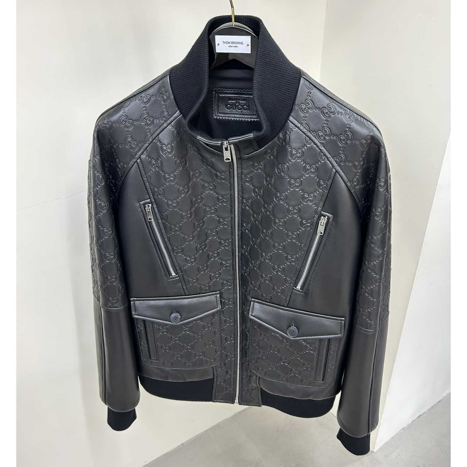 Gucci GG Embossed Bomber Jacket In Black - EUR FASHION