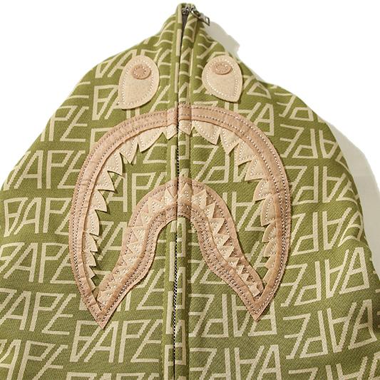 Bape Logo Monogram Velour Shark Full Zip Hoodie - EUR FASHION