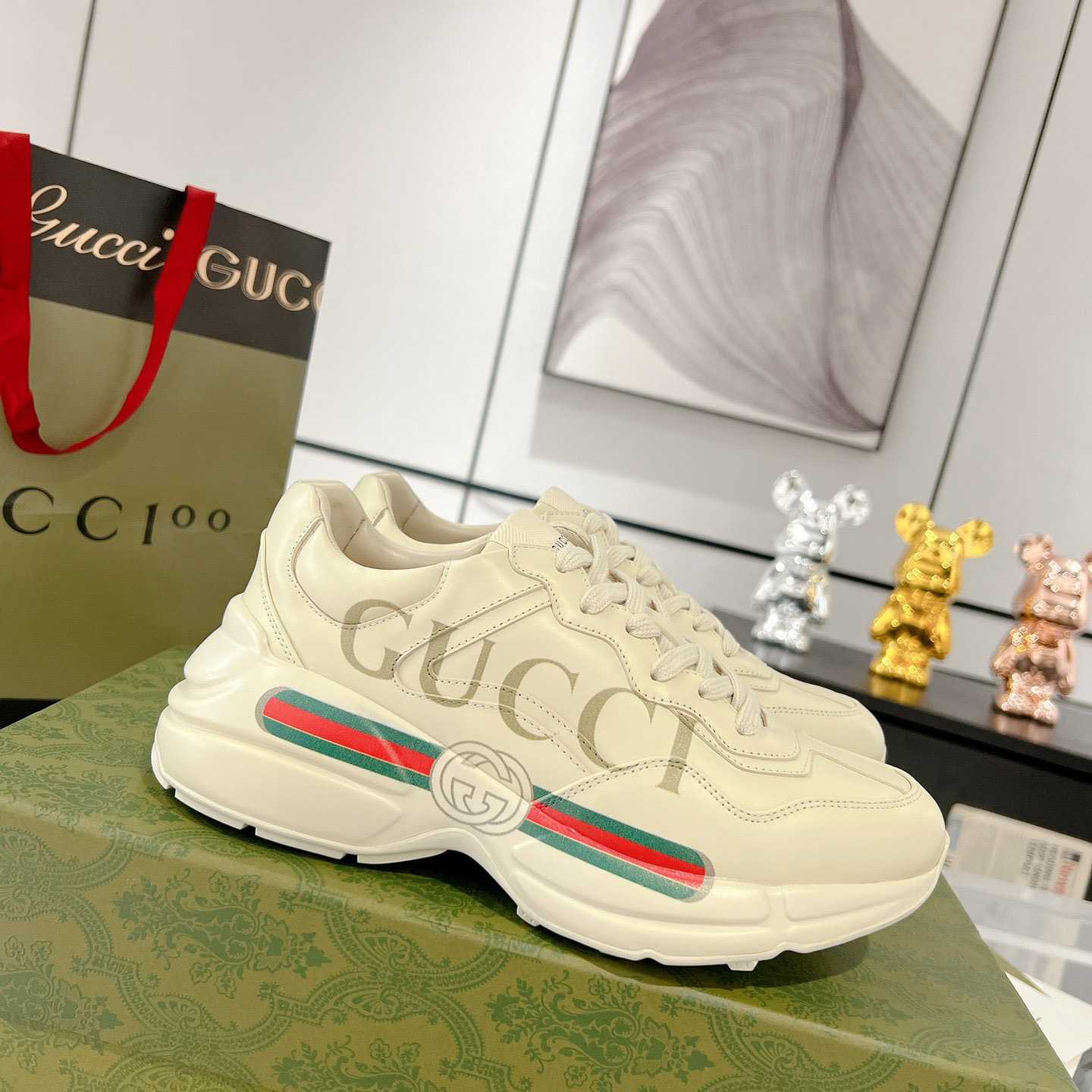 Gucci Rhyton Logo Ivory Leather Sneaker - EUR FASHION