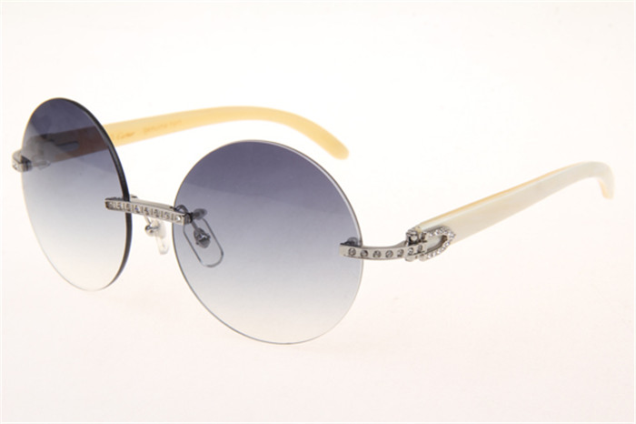 Cartier 3524012 Diamond White Buffalo Sunglasses In Silver With Grey Gradient Round Lens - EUR FASHION