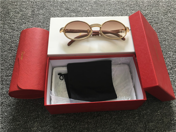 Cartier 7550178 55-22 Full Diamond Wood Sunglasses In Gold Brown - EUR FASHION