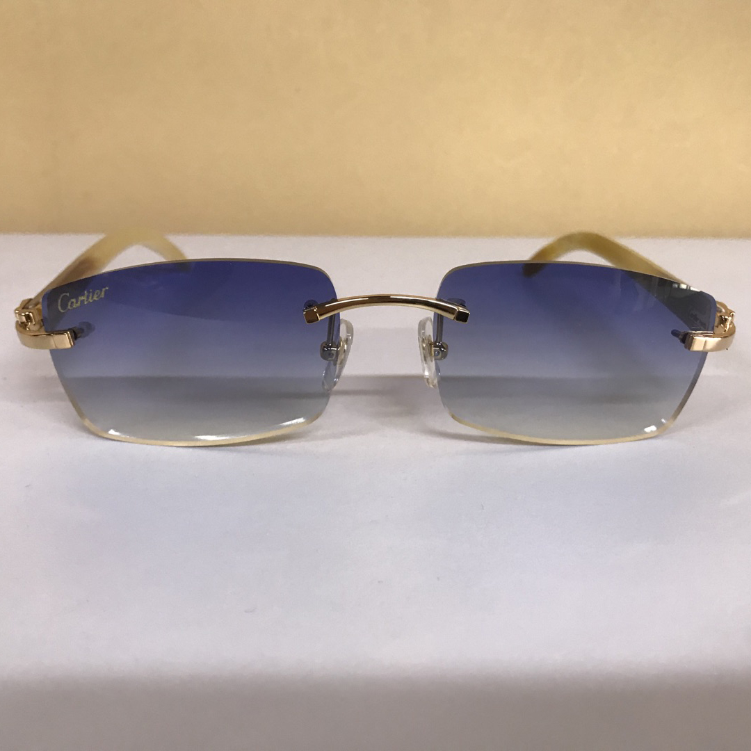 Cartier 3524012 White Buffalo Big Lens Sunglasses In Gold Blue - EUR FASHION