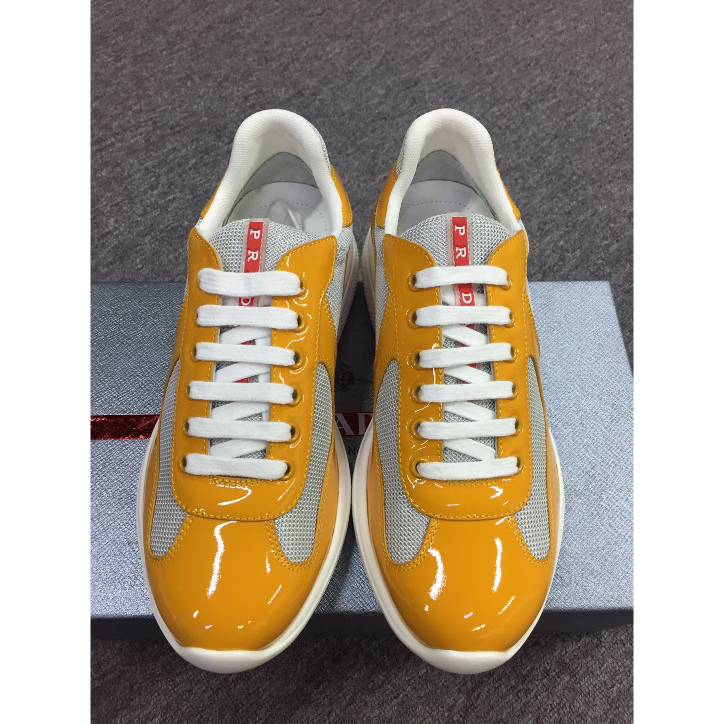 Prada Americas Cup Patent Leather And Nylon Sneakers - EUR FASHION