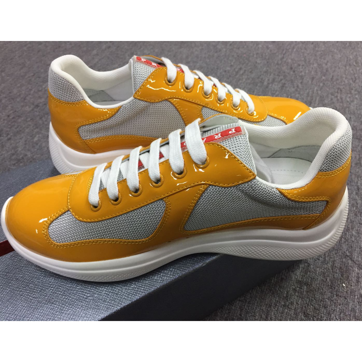 Prada Americas Cup Patent Leather And Nylon Sneakers - EUR FASHION