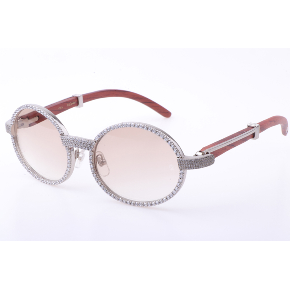 Cartier 7550178 55-22 New Full Diamond Wood Sunglasses In Silver Brown - EUR FASHION