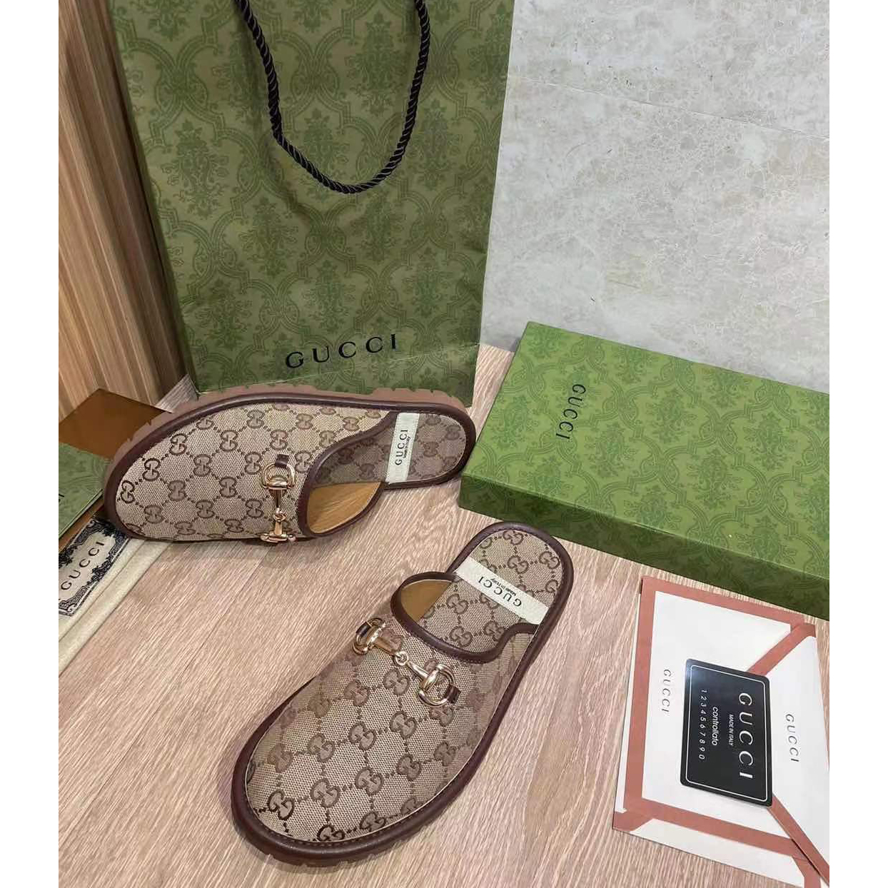 Gucci Beige & Brown GG Horsebit Slip-On Loafers - EUR FASHION