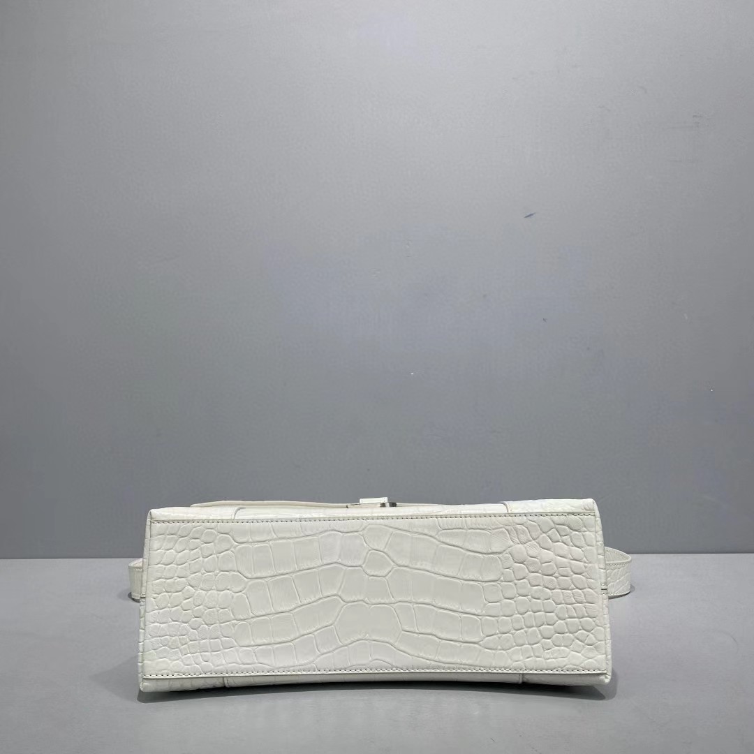 Balenciaga Women's Downtown Small Shoulder Bag Crocodile Embossed In White（29-18-10CM） - EUR FASHION