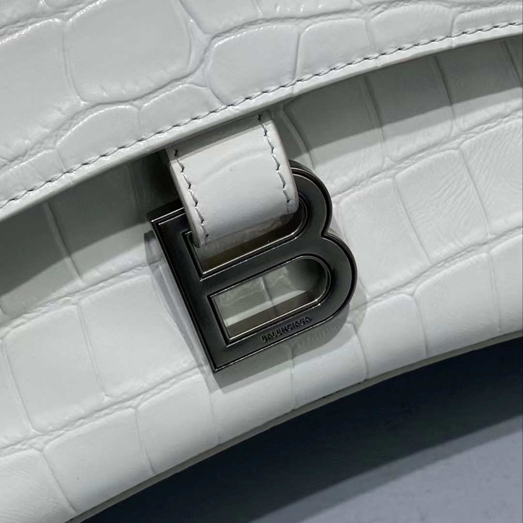 Balenciaga Women's Downtown Small Shoulder Bag Crocodile Embossed In White（29-18-10CM） - EUR FASHION