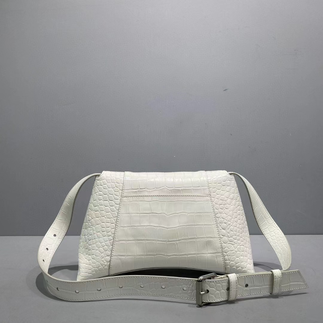 Balenciaga Women's Downtown Small Shoulder Bag Crocodile Embossed In White（29-18-10CM） - EUR FASHION