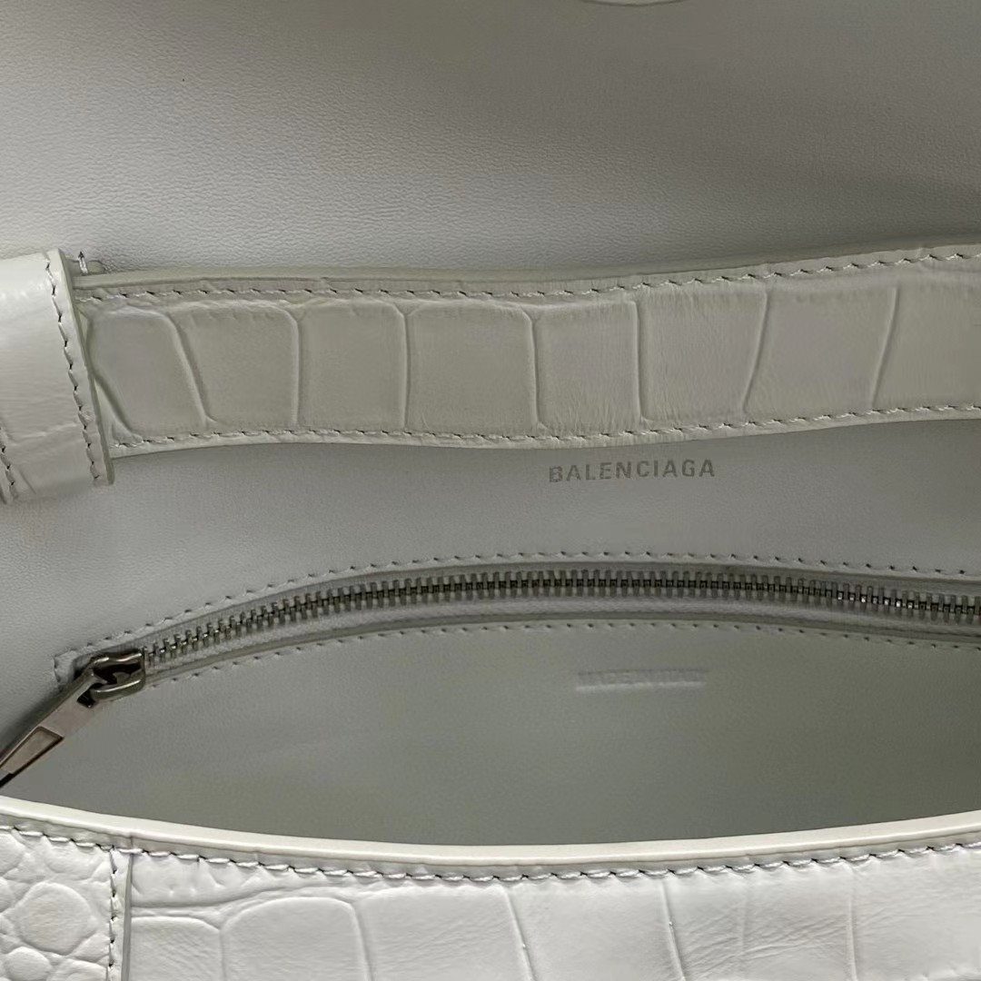 Balenciaga Women's Downtown Small Shoulder Bag Crocodile Embossed In White（29-18-10CM） - EUR FASHION