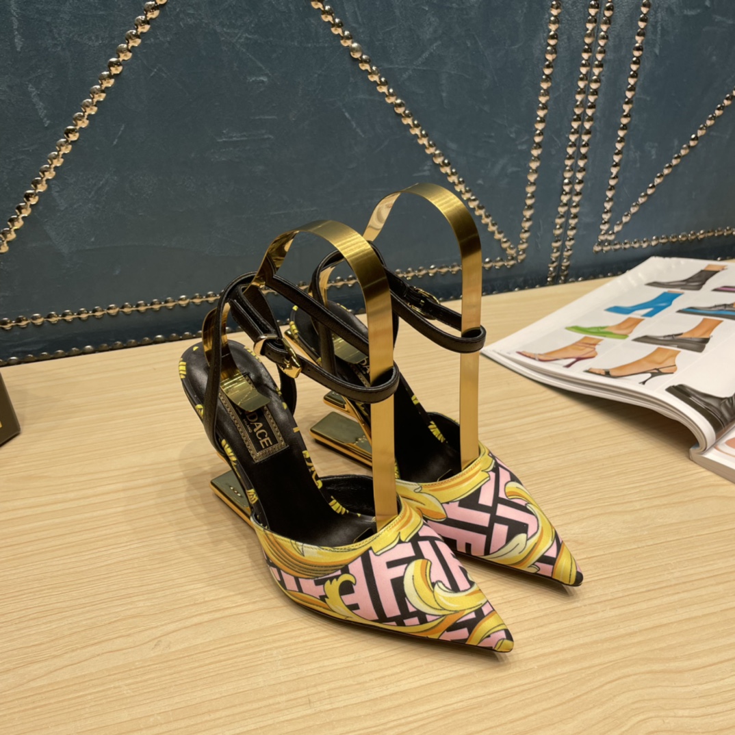 Fendi x Versace Fendace Printed Silk High-Heeled Slingbacks - EUR FASHION