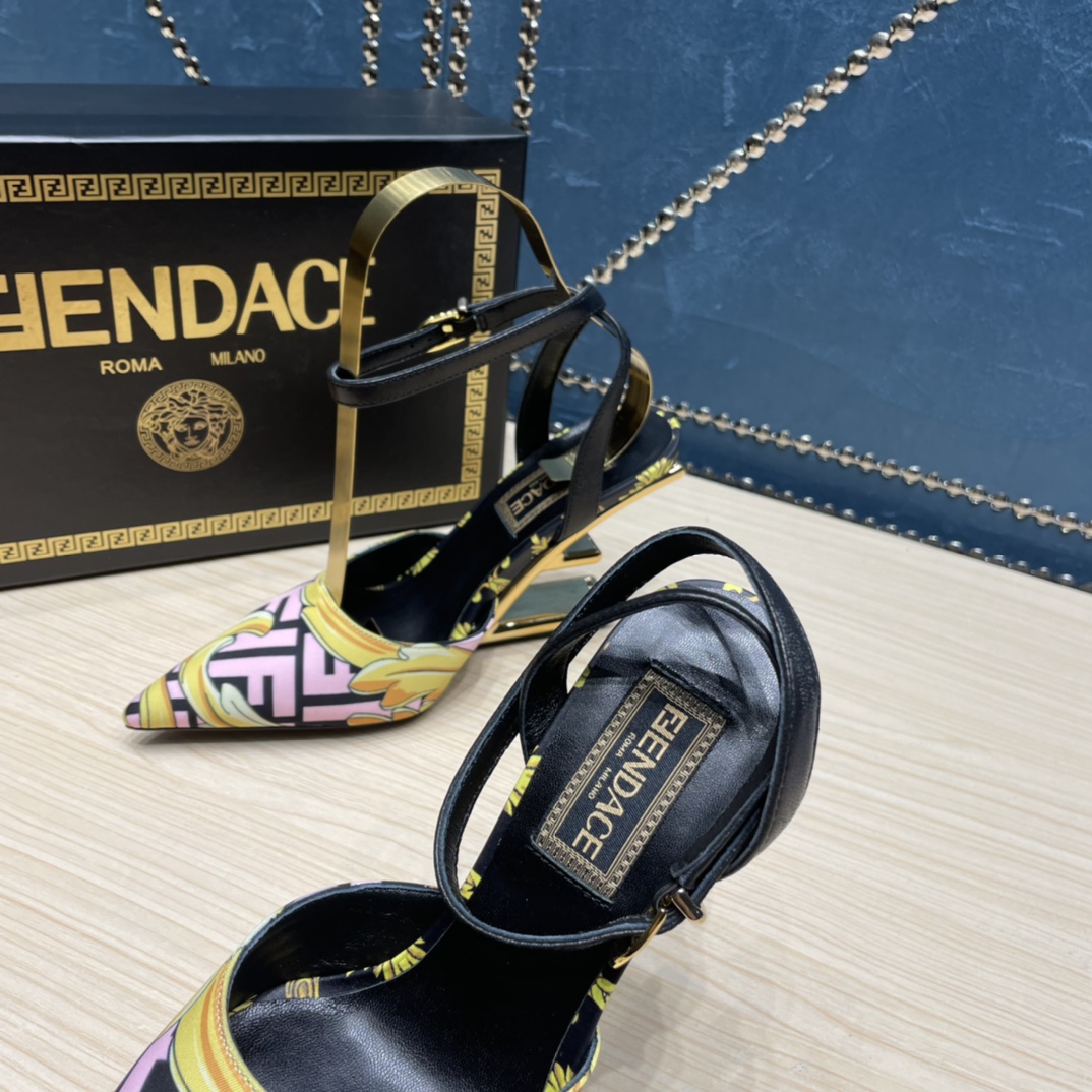 Fendi x Versace Fendace Printed Silk High-Heeled Slingbacks - EUR FASHION