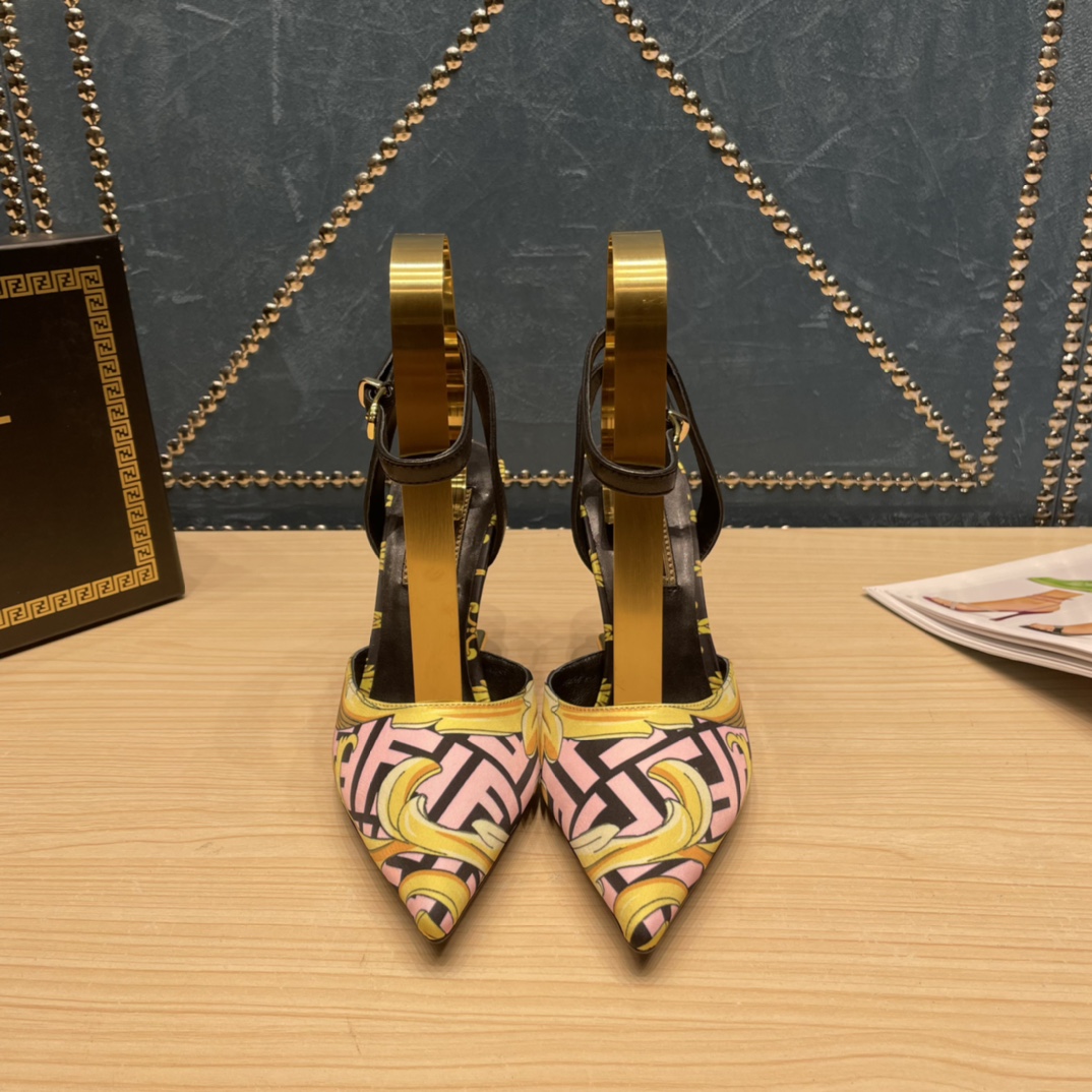 Fendi x Versace Fendace Printed Silk High-Heeled Slingbacks - EUR FASHION