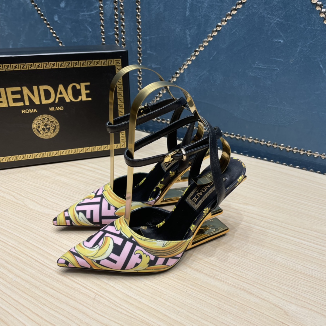 Fendi x Versace Fendace Printed Silk High-Heeled Slingbacks - EUR FASHION