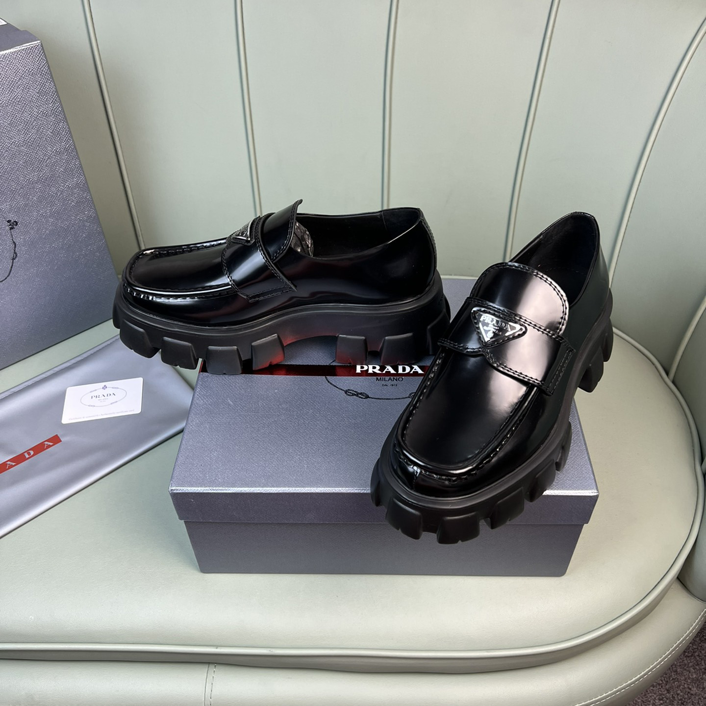 Prada Monolith Brushed Leather Loafers - EUR FASHION