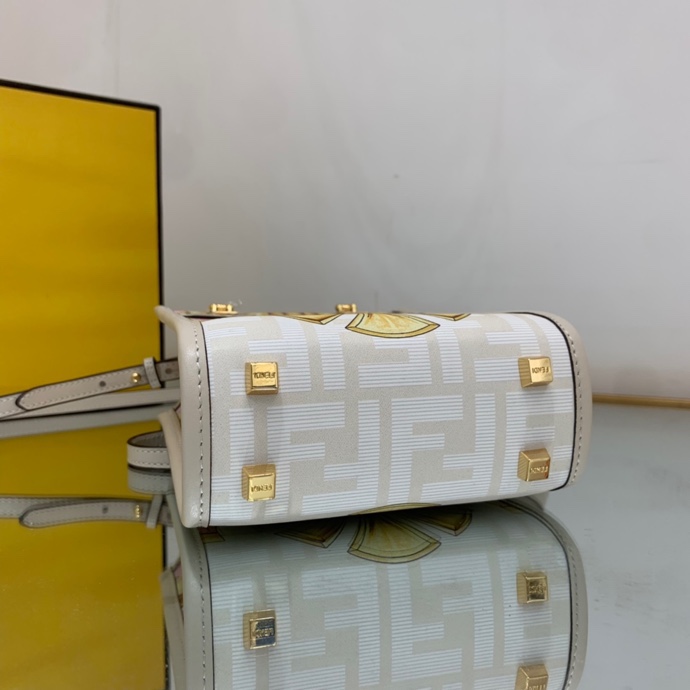 Versace x Fendi Mini Sunshine Shopper Fendace Printed White Leather Mini Bag(13-18-6.5cm) - EUR FASHION