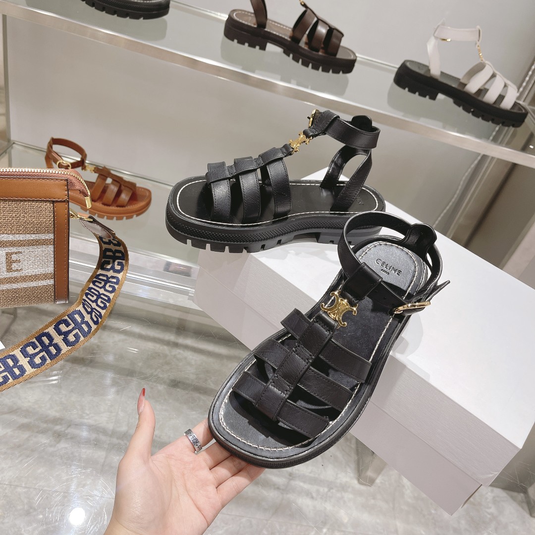 Celine Clea Triomphe Gladiator Chunky Sandal In Black - EUR FASHION