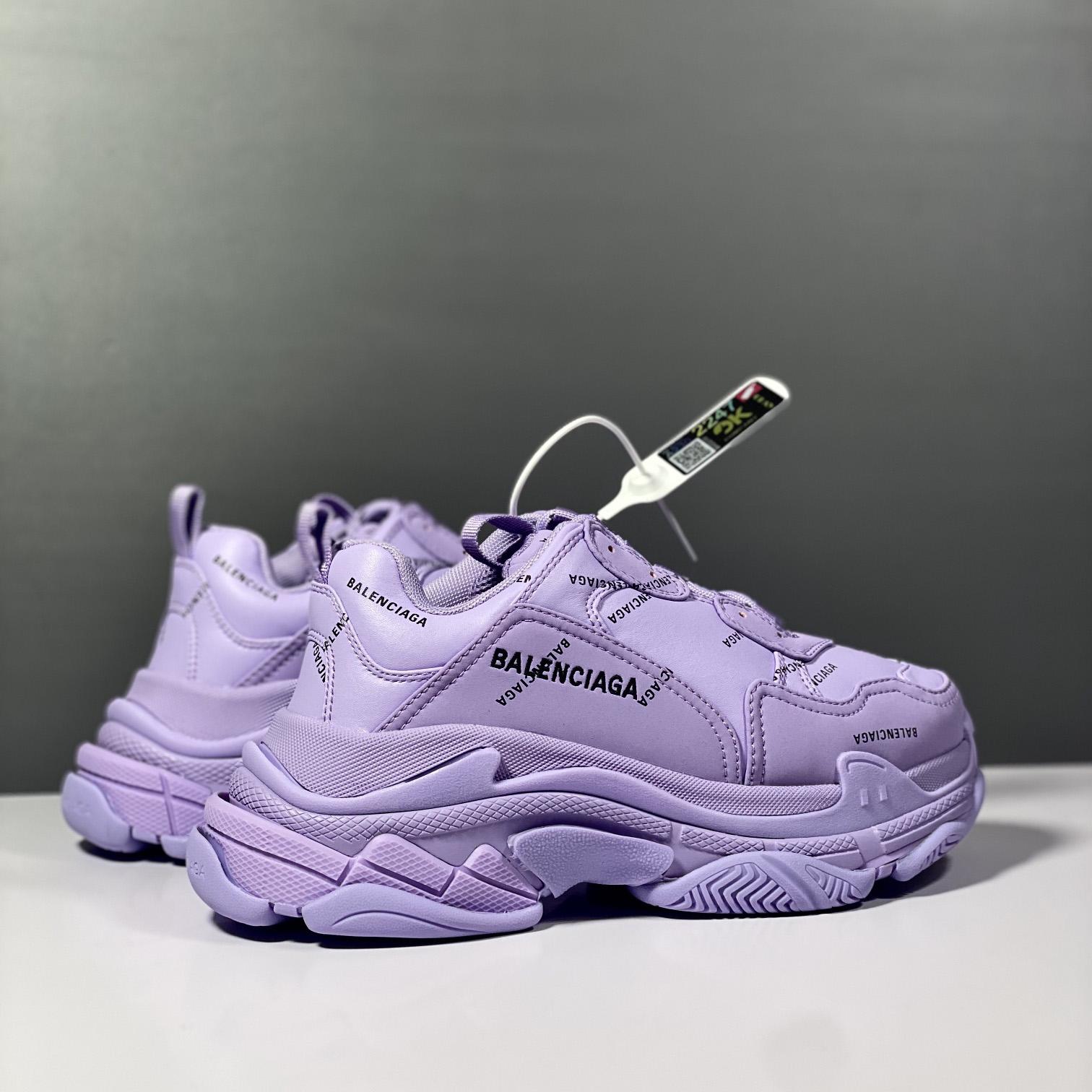 Balenciaga Triple S Sneaker Allover Logo In Light Purple And Black Technical Material - EUR FASHION