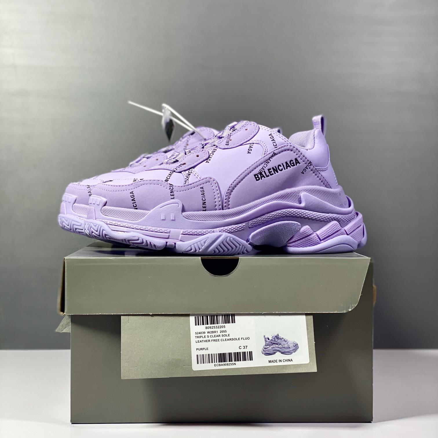 Balenciaga Triple S Sneaker Allover Logo In Light Purple And Black Technical Material - EUR FASHION