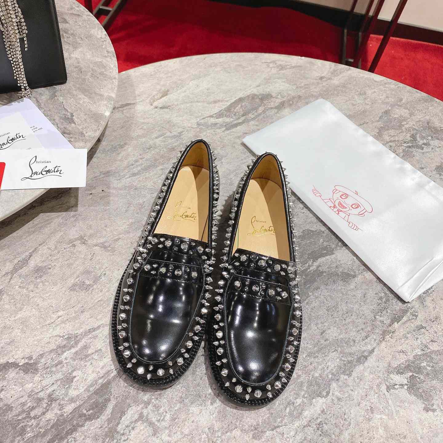 Christian Louboutin Women's Mattia Spikes Leather Loafers - EUR FASHION