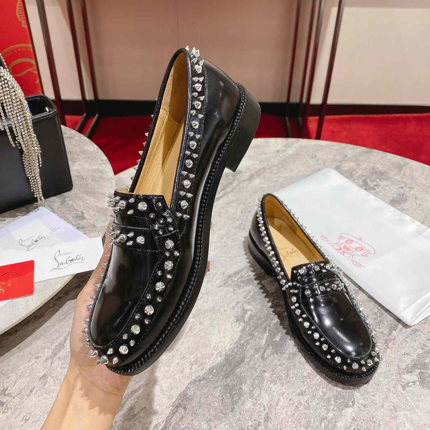 Christian Louboutin Women's Mattia Spikes Leather Loafers - EUR FASHION