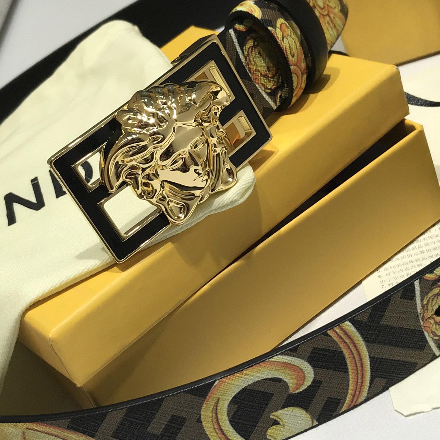 Versace Fendace Gold Baroque Reversible Belt - EUR FASHION