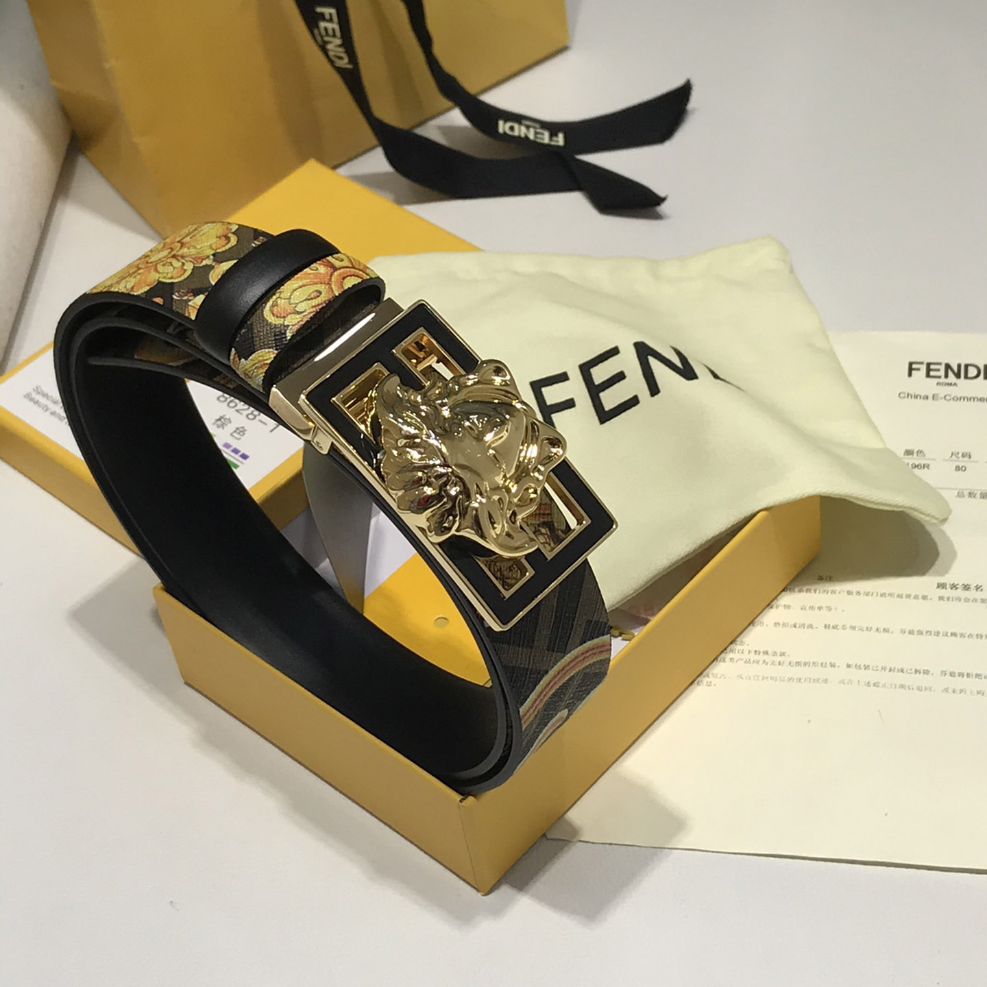 Versace Fendace Gold Baroque Reversible Belt - EUR FASHION