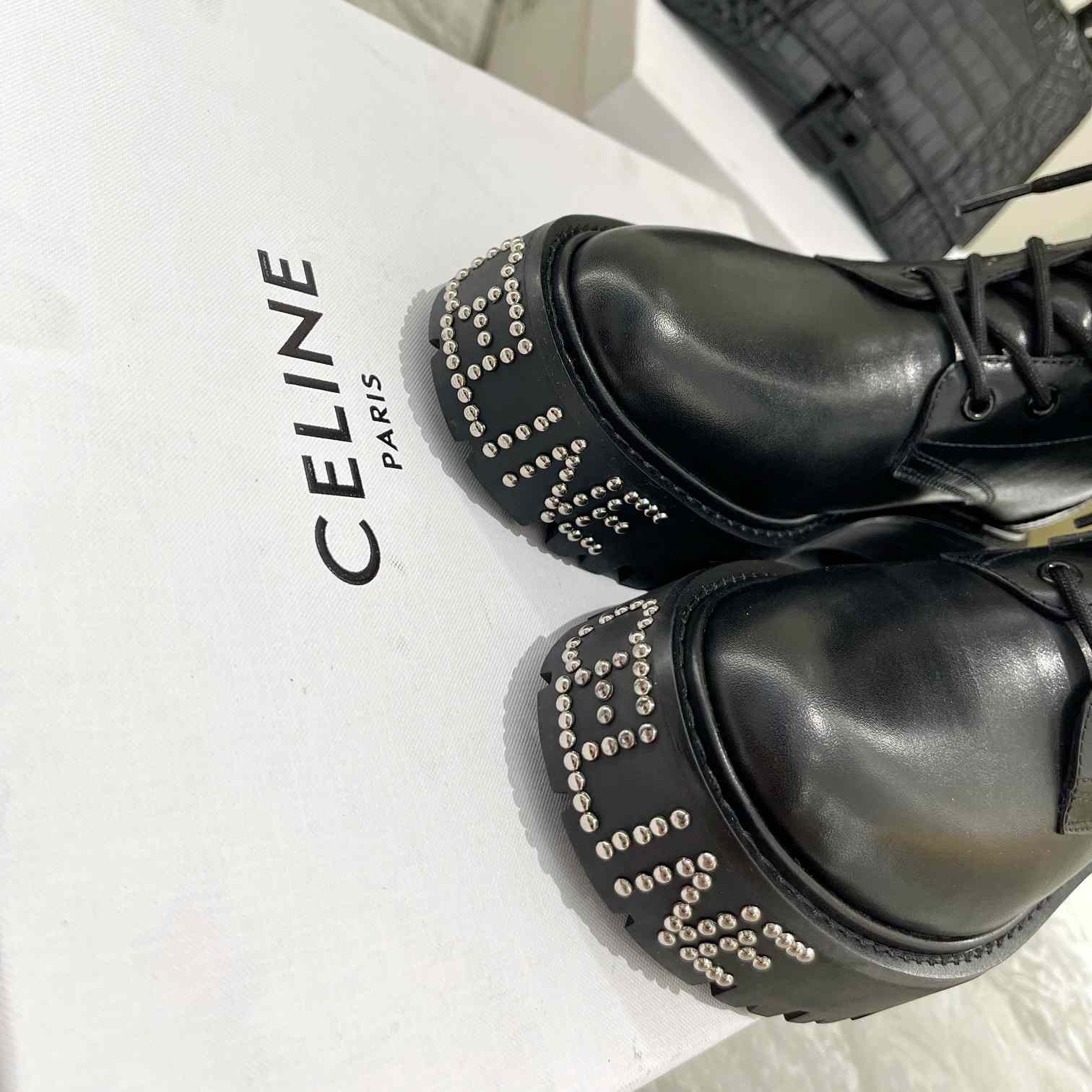 Celine Lace-Up Boot With Triomphe And Studded Outsole Celine Bulky In Shiny Bull - EUR FASHION