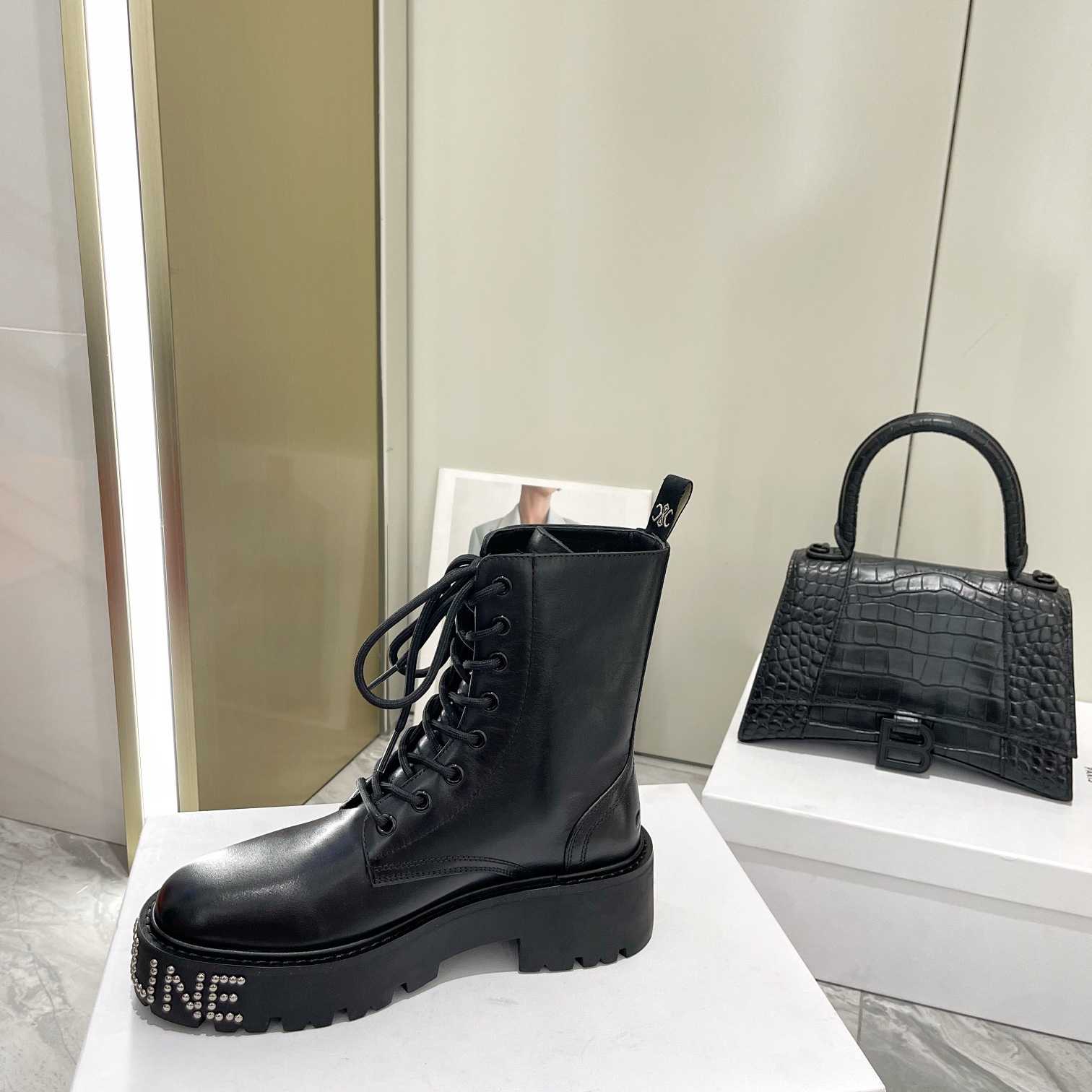 Celine Lace-Up Boot With Triomphe And Studded Outsole Celine Bulky In Shiny Bull - EUR FASHION