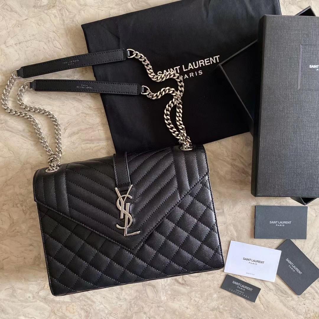 Saint Laurent Envelope Medium Chain Bag In Mix Matelasse Grain De Poudre Embossed Leather - EUR FASHION