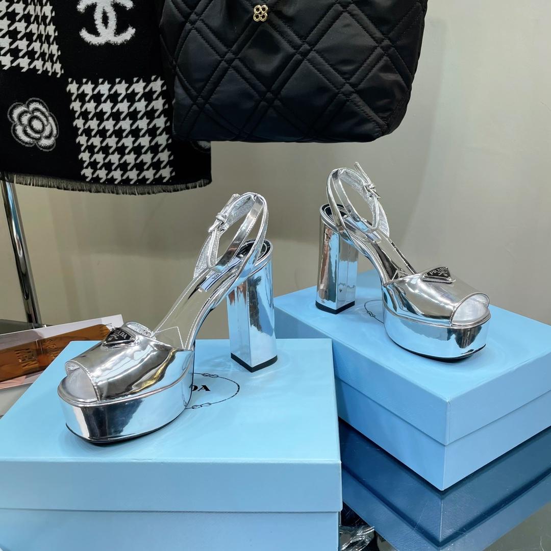 Prada Metallic Leather Platform Sandals - EUR FASHION