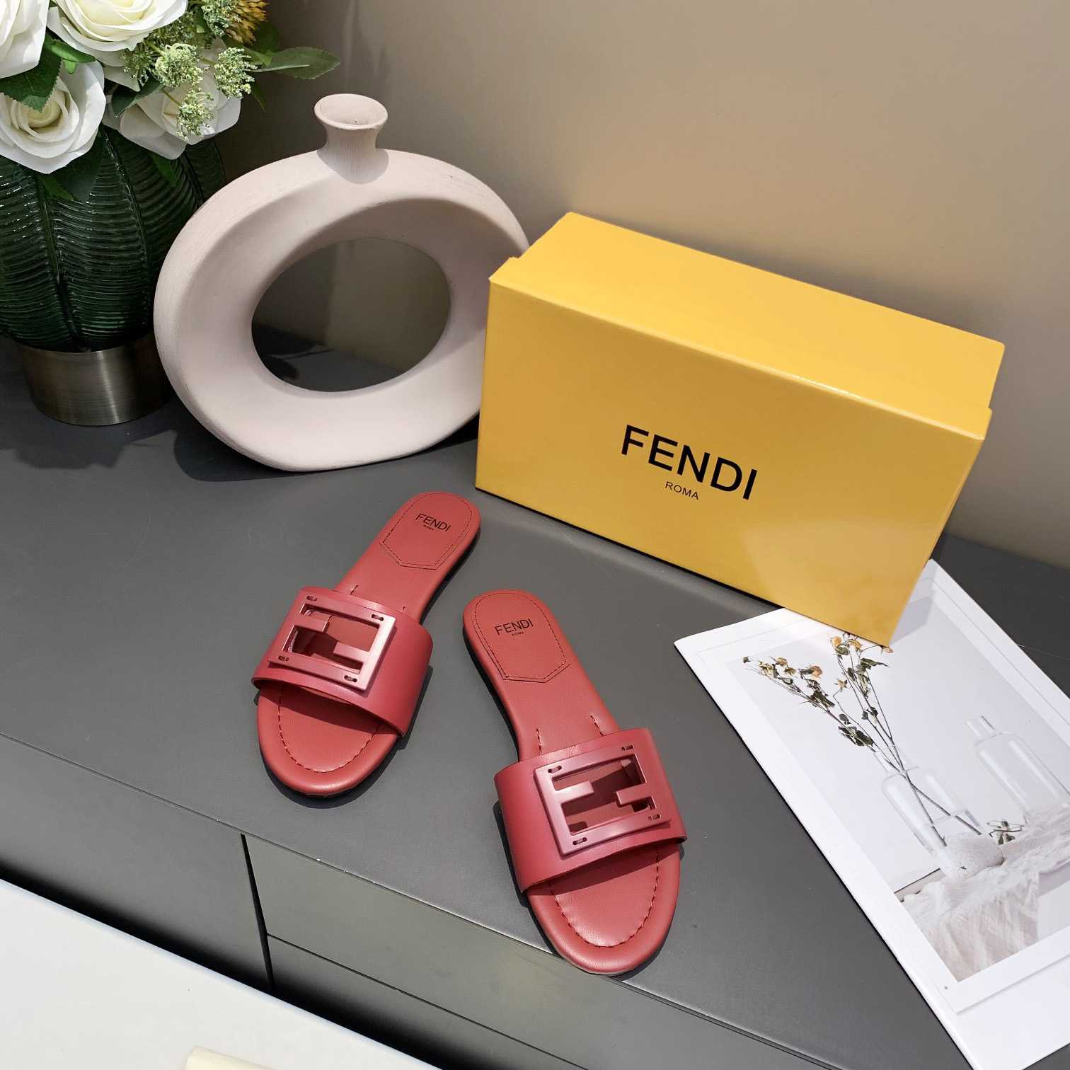 Fendi Signature Red Leather Slides - EUR FASHION