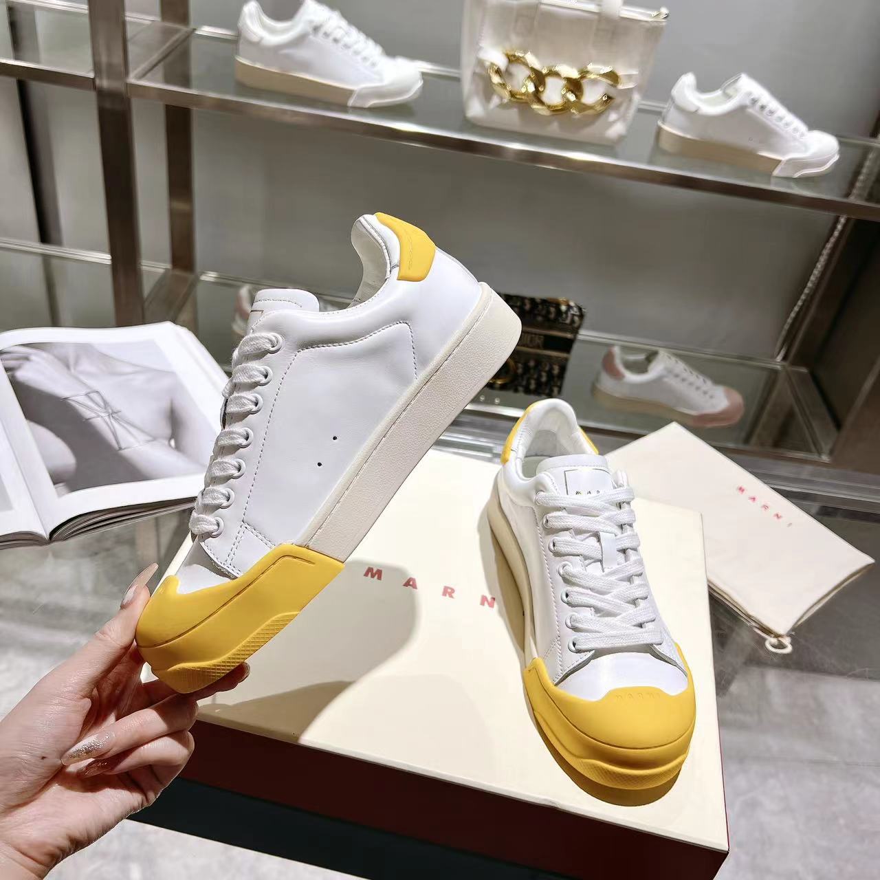 Marni Dada Bumper Sneaker In White And Yellow Leather - EUR FASHION