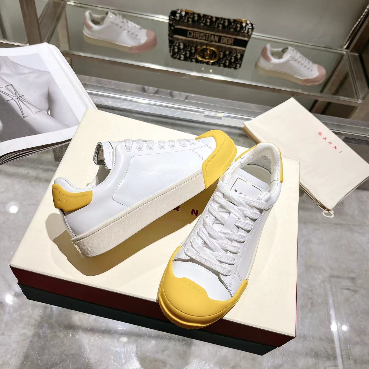 Marni Dada Bumper Sneaker In White And Yellow Leather - EUR FASHION