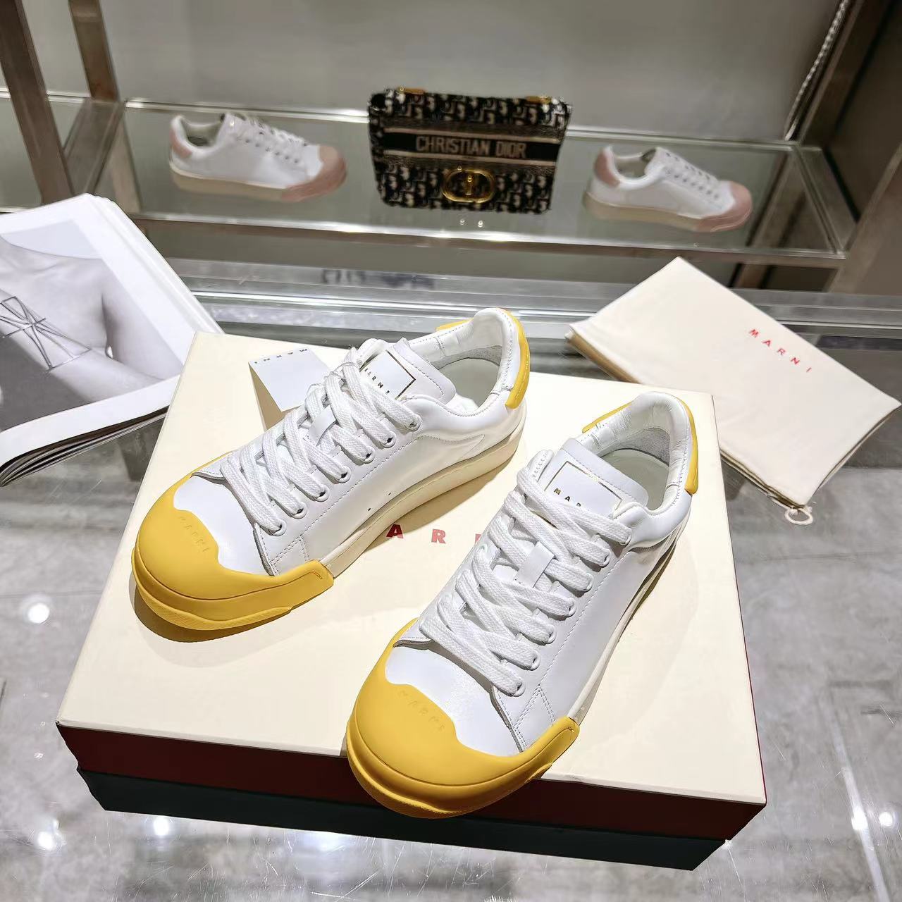 Marni Dada Bumper Sneaker In White And Yellow Leather - EUR FASHION