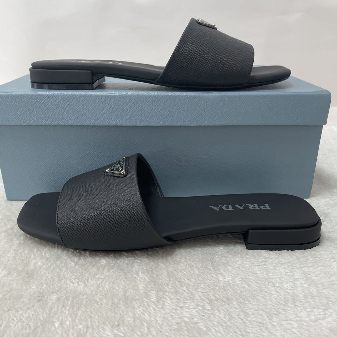 Prada Saffiano Leather Slides - EUR FASHION