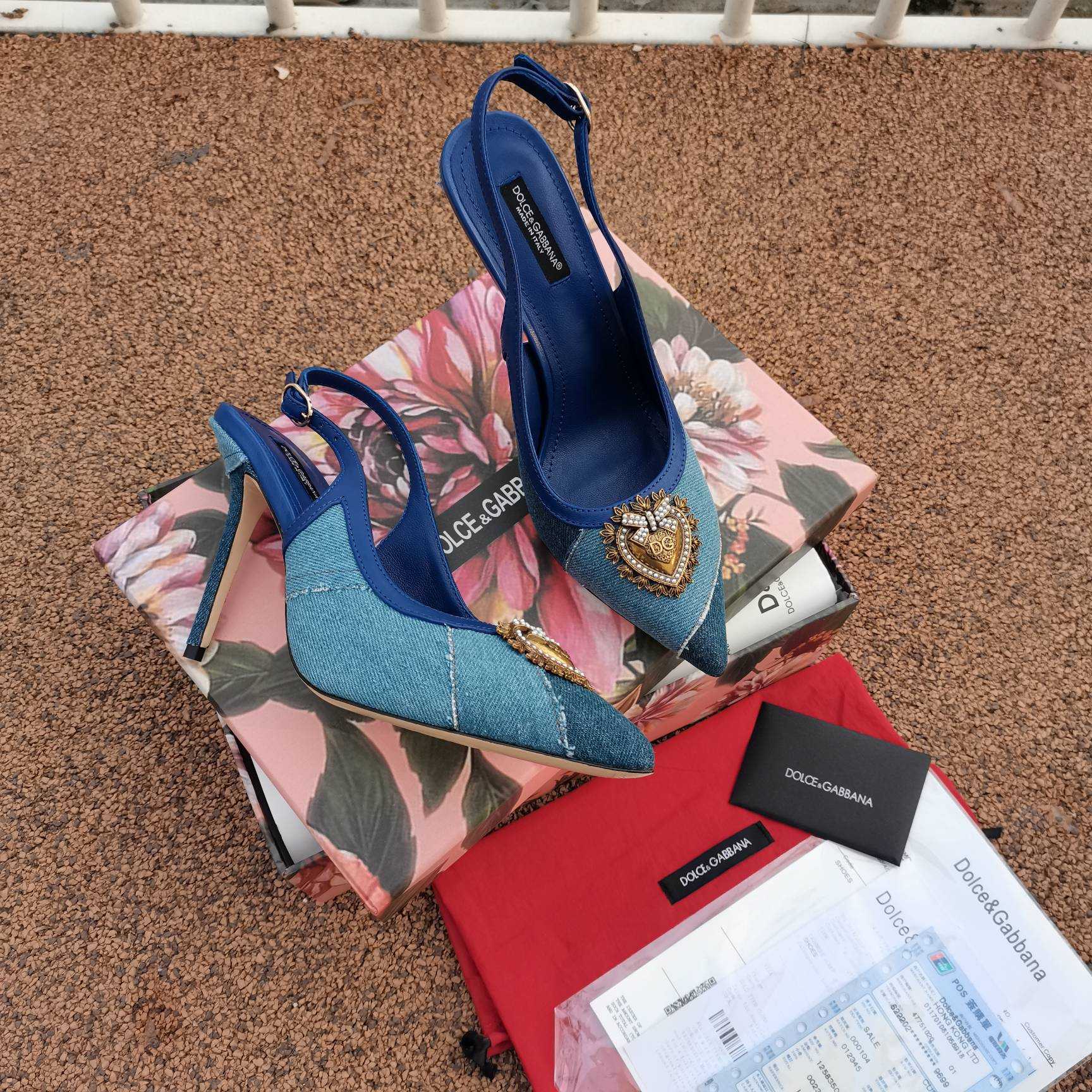 Dolce & Gabbana Devotion Slingbacks In Patchwork Denim - EUR FASHION