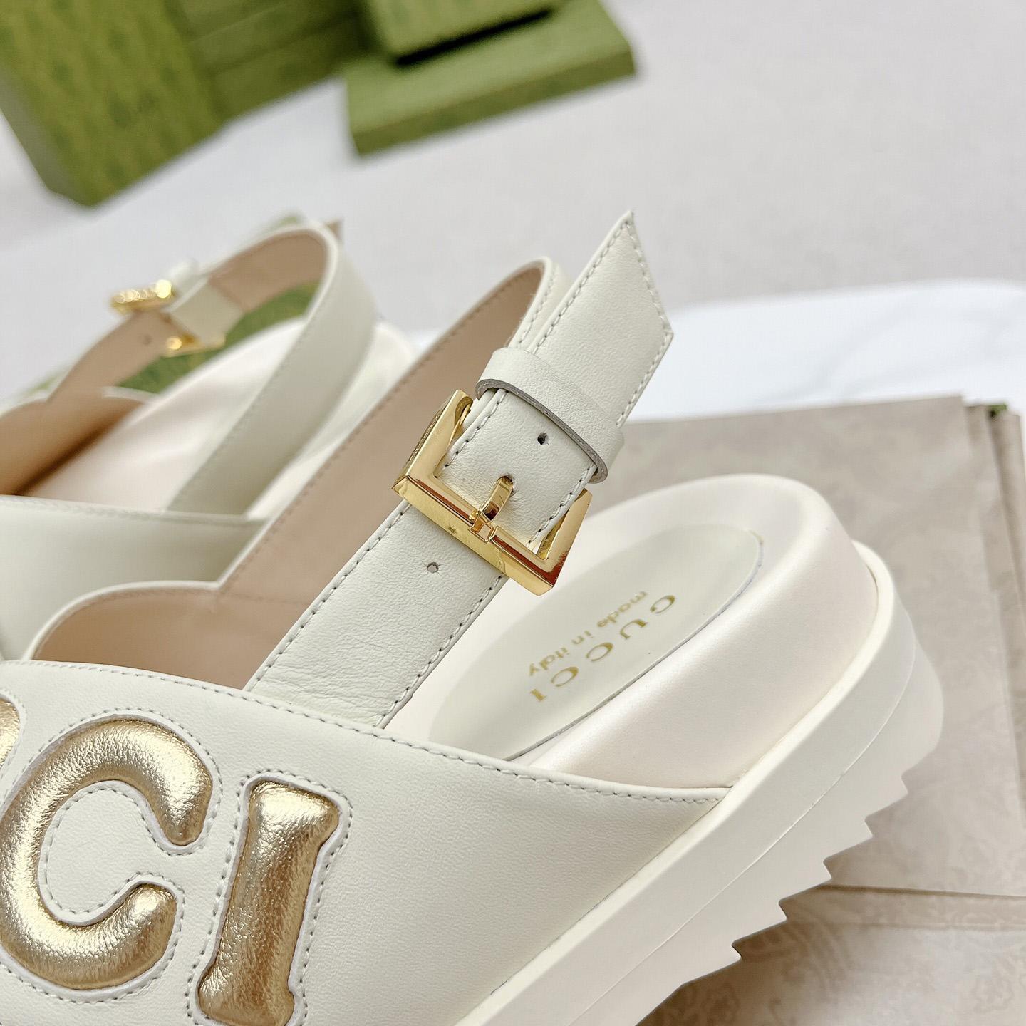 Gucci White Embossed Sandals - EUR FASHION