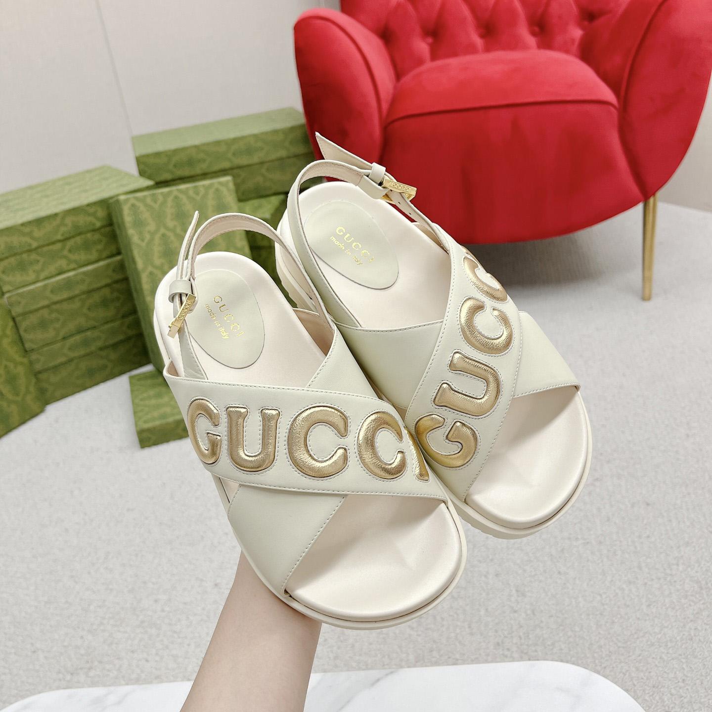 Gucci White Embossed Sandals - EUR FASHION