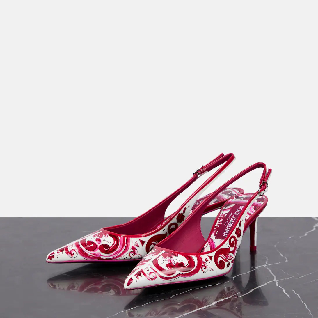 Dolce & Gabbana Printed Polished Calfskin Slingbacks - EUR FASHION