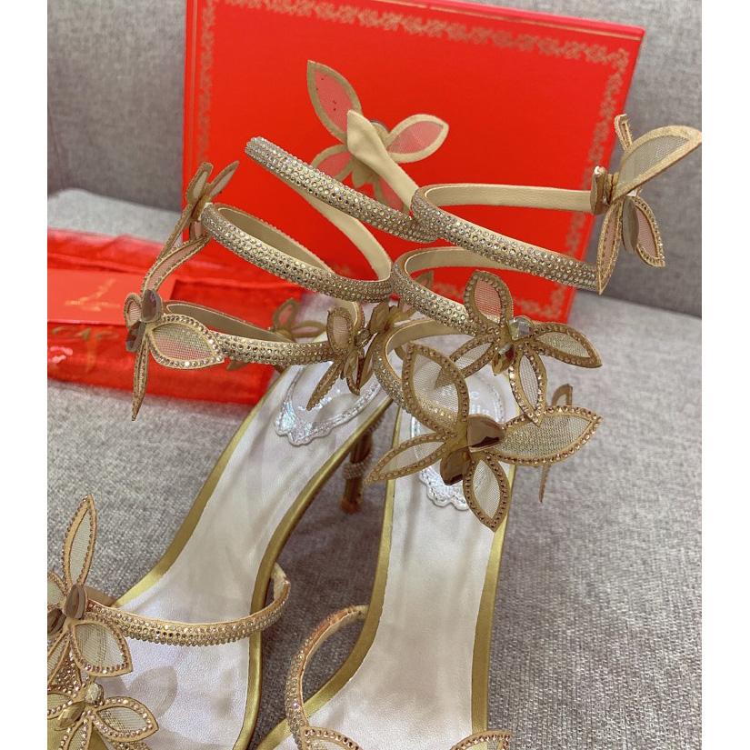 Rene Caovilla Margot Crystal Gold Butterfly Sandal   95 - EUR FASHION