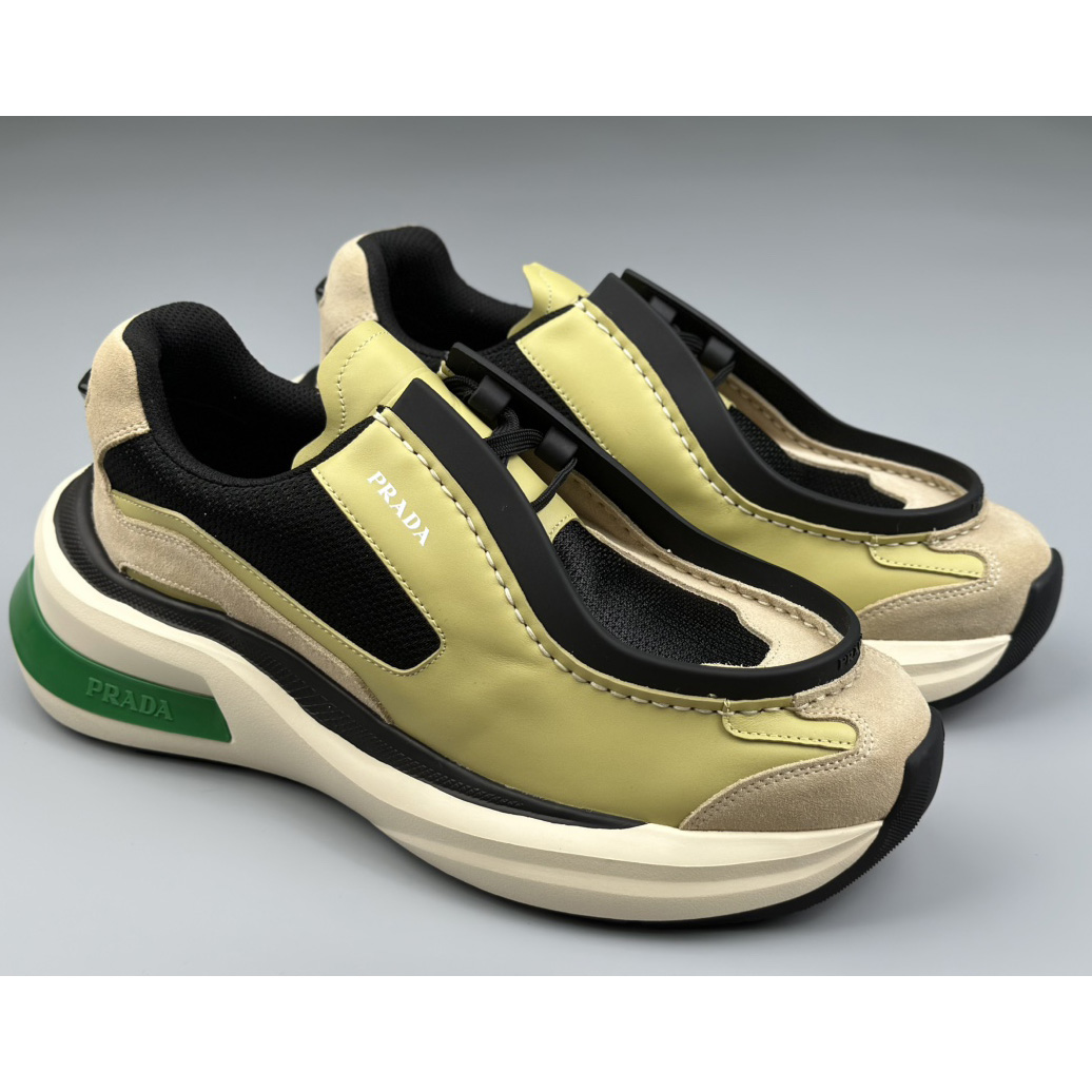 Prada Systeme Brushed Leather Sneakers With Bike Fabric And Suede  - EUR FASHION