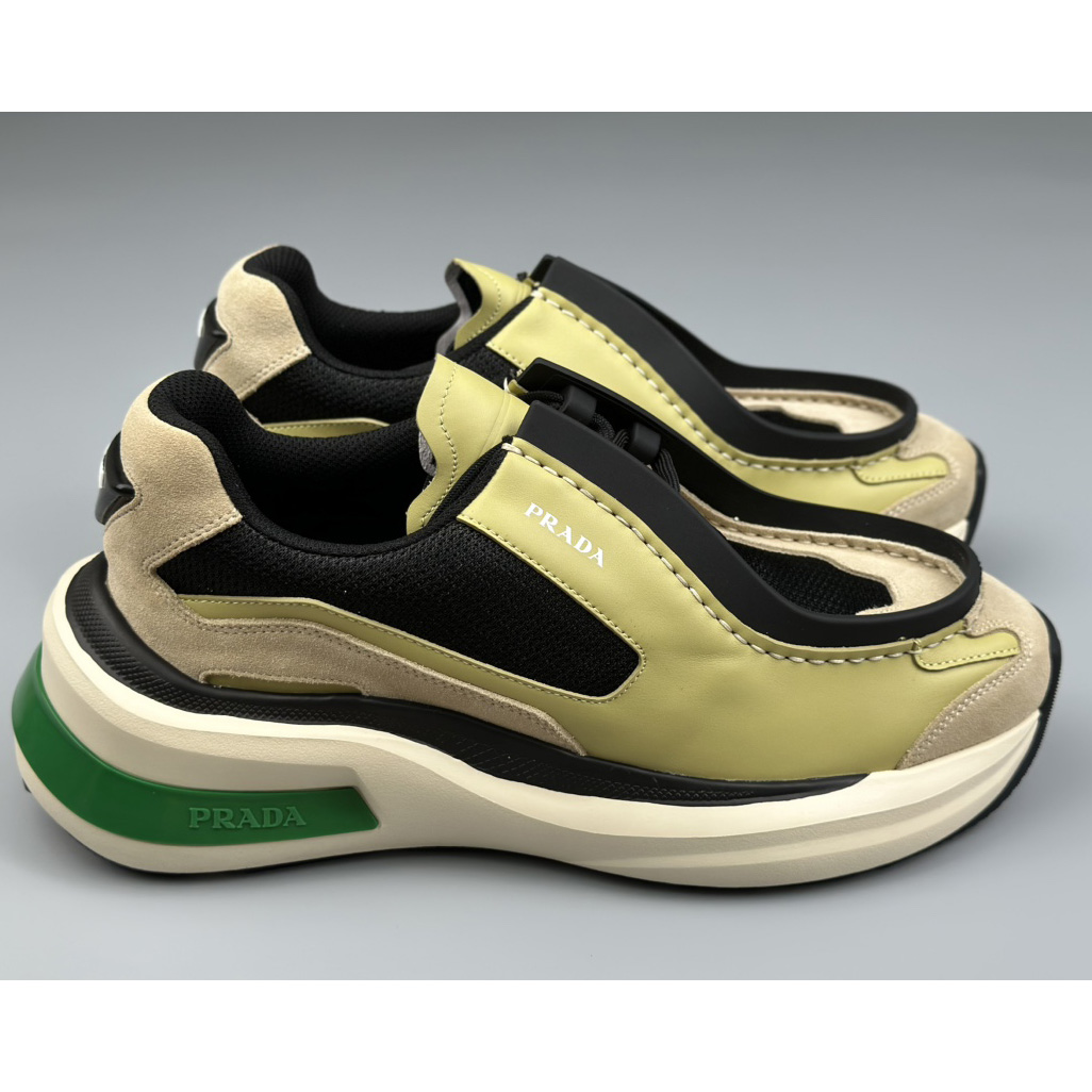 Prada Systeme Brushed Leather Sneakers With Bike Fabric And Suede  - EUR FASHION