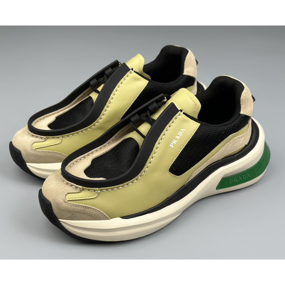 Prada Systeme Brushed Leather Sneakers With Bike Fabric And Suede  - EUR FASHION