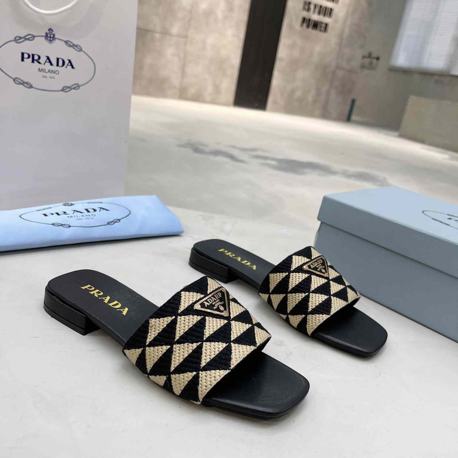 Prada Embroidered Fabric Slides - EUR FASHION