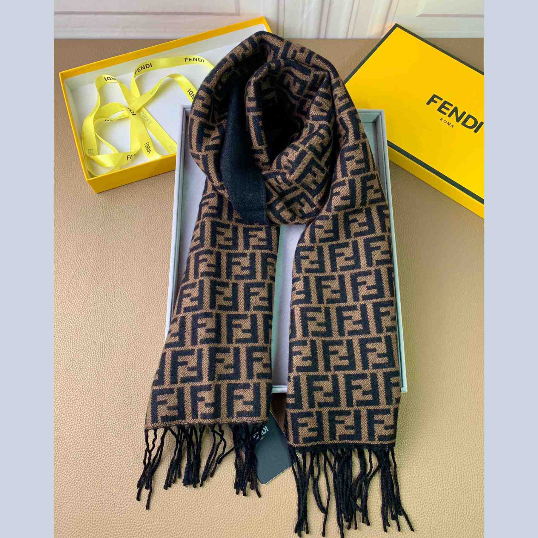 Fendi Brown Wool Stole Scarf - EUR FASHION