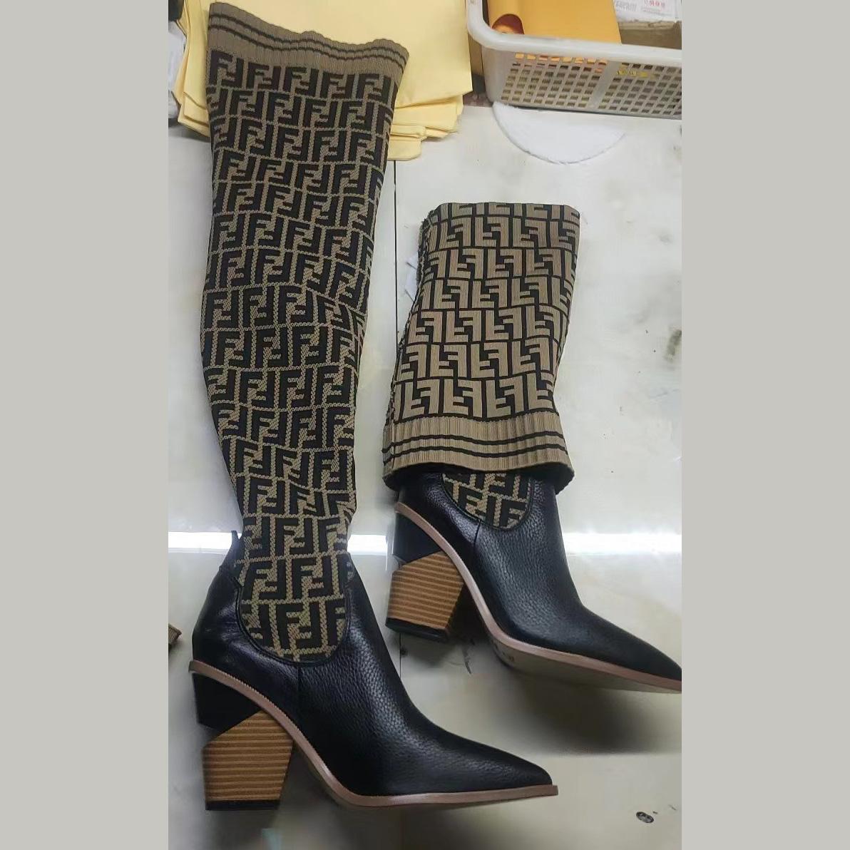 Fendi FF Cowboy Over the Knee Sock Boots  - EUR FASHION