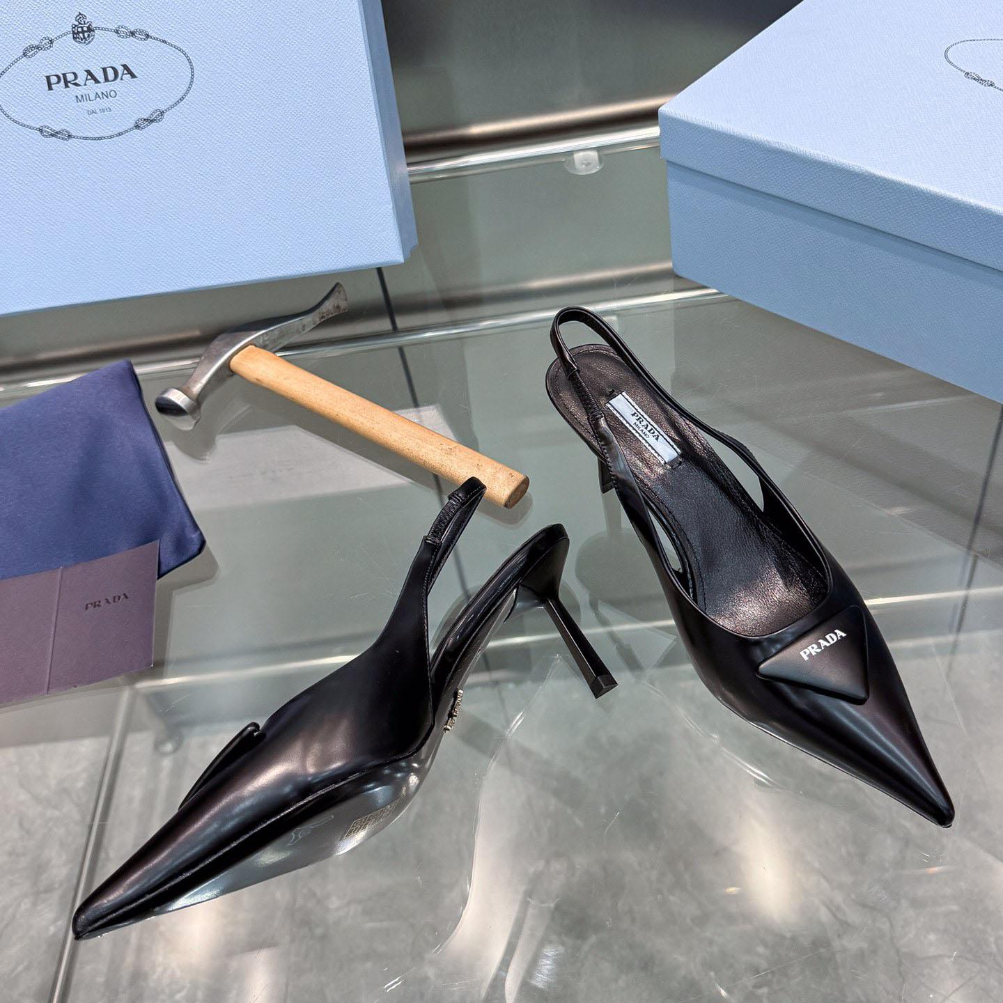 Prada Brushed Leather Slingback Pumps - EUR FASHION